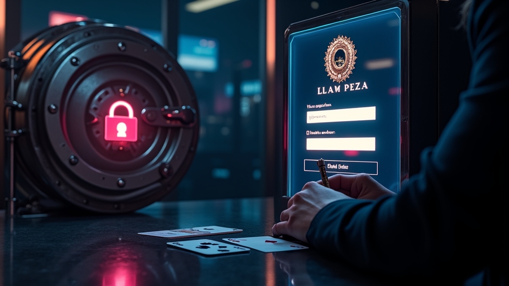 Neuer Spieler schließt die Registrierung neben einem leuchtenden Casino-Login-Bildschirm ab
