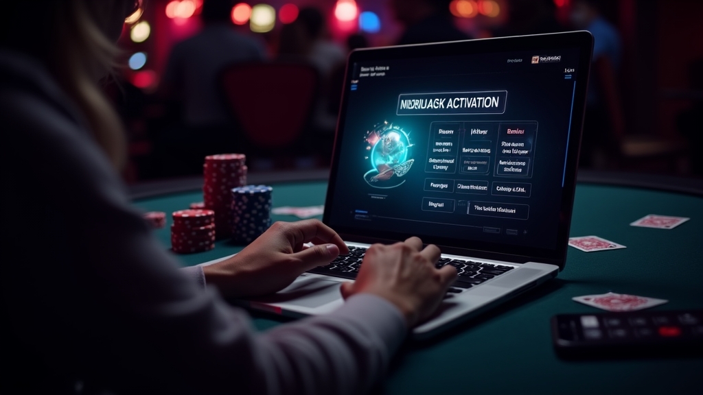 Player activating a casino promo on a laptop and checking the bonus status
